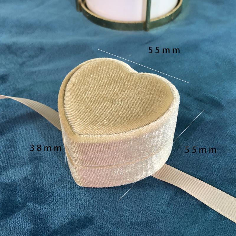 Creative Heart Velvet Ring Box with Ribbon Bow Exquisite Jewelry Packaging Case for Engagement Wedding Gift