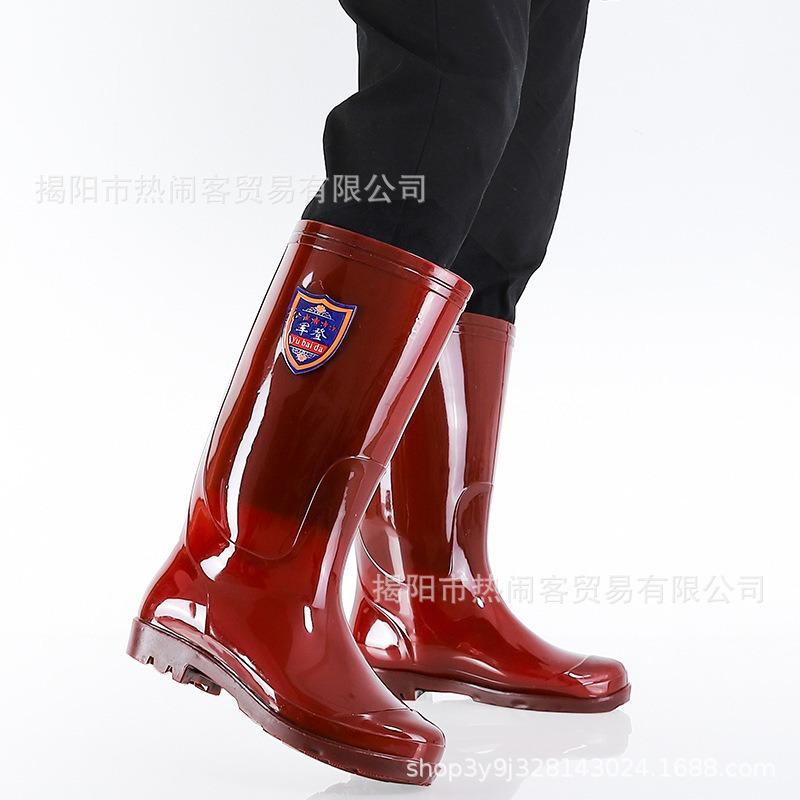 Summer black no inner rubber shoes high tube water shoes long tube water boots non-slip workers shoes quick-drying rain shoes brown men's rain boots