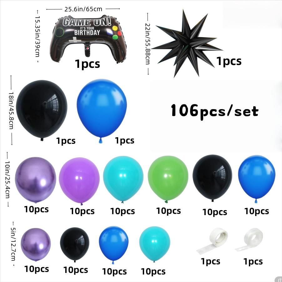 106Pcs Game Theme Balloon Arch Set Game Controller Aluminum Foil Balloon Black and Green Latex Balloon Birthday Theme Scene Other&Other разноцветный