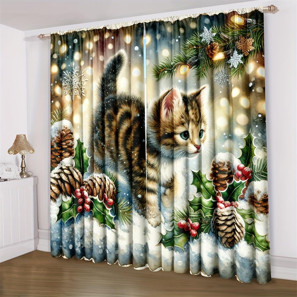 2pcs Set Christmas Reindeer & Santa Claus 3D Printed Curtains Rod Pocket Privacy Drapes for Bedroom Living Room Kitchen Office