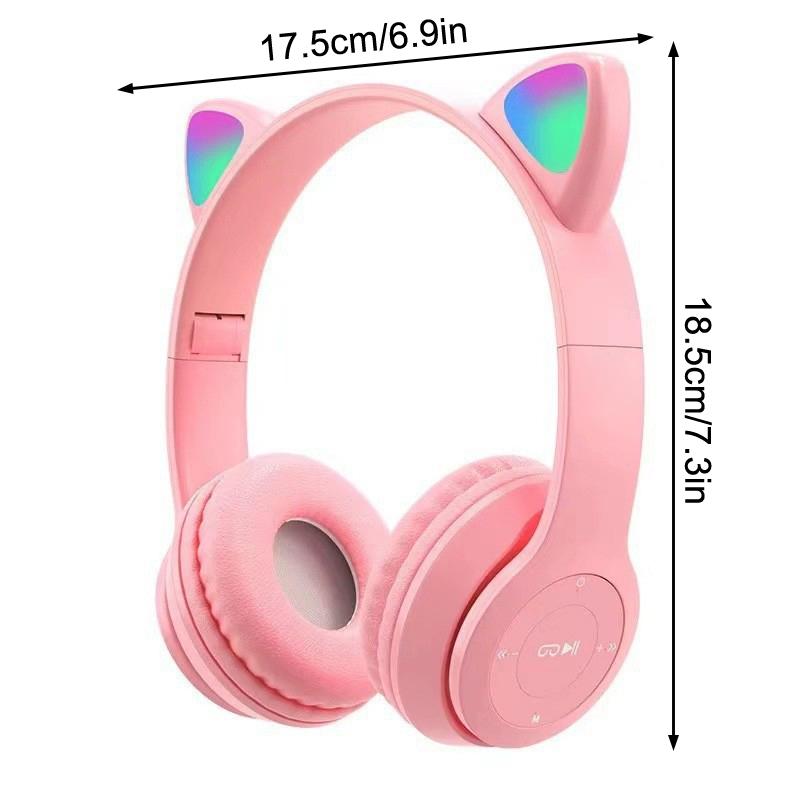 Cute Cat Ear Bluetooth Compatible Headset With Led Wireless Headset Children Girls Stereo Folding Sports Headset With Microphone