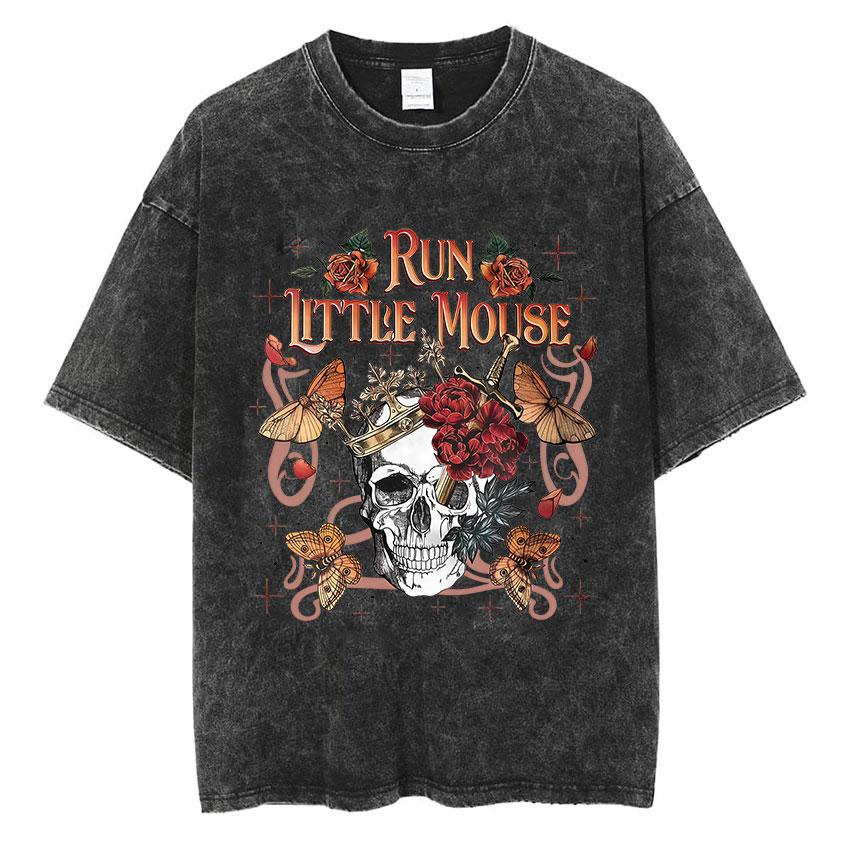Rose Skull Run Little Mouse Vintage Washed T Shirt Mens Gothic Classic Short Sleeve Tshirts Yk Man Harajuku Clothing Tshirt