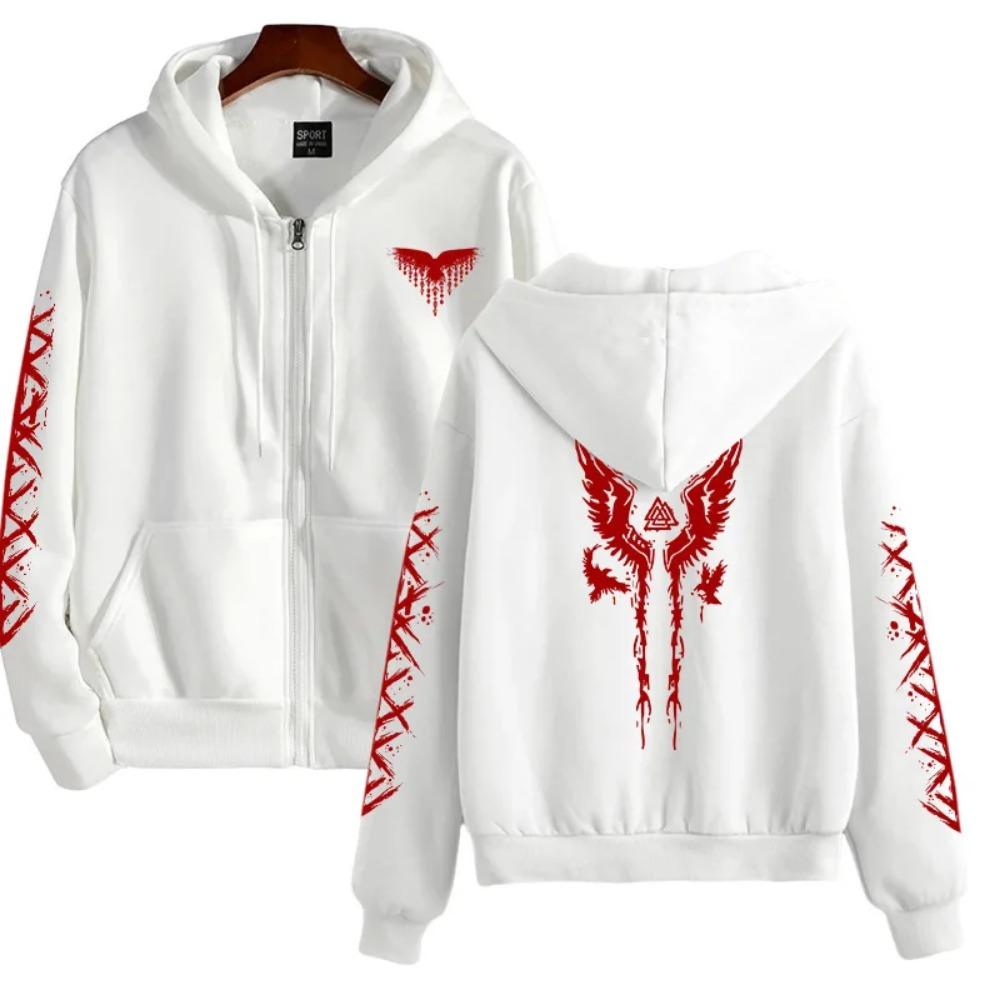 Starověká vikingská mikina s potiskem havrana Podzim Zima Ležérní Sportovní top 2025 Horký prodej Pánská mikina Vysoce kvalitní Mikina s kapucí na zip