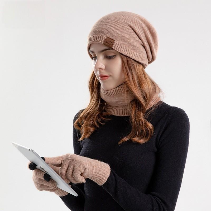 Knitted Winter Hat Scarf Gloves Set With Breathable Warmth For Teen Adults