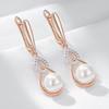 Luxury  Rose Gold Color Drop English Earrings For Women Unique Geometric Pearl Earrings Bridal Wedding Jewelry  New