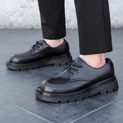 Derby Shoes Men's Low-top Martin Boots British Style Round Head Leather Big Head Shoes Black Shoes Platform Casual Leather Shoes