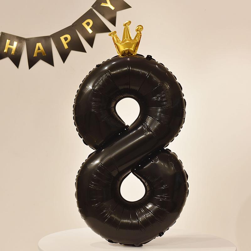40” Black Crown Birthday Number Balloons - First Birthday Party Photo Props & Decoration