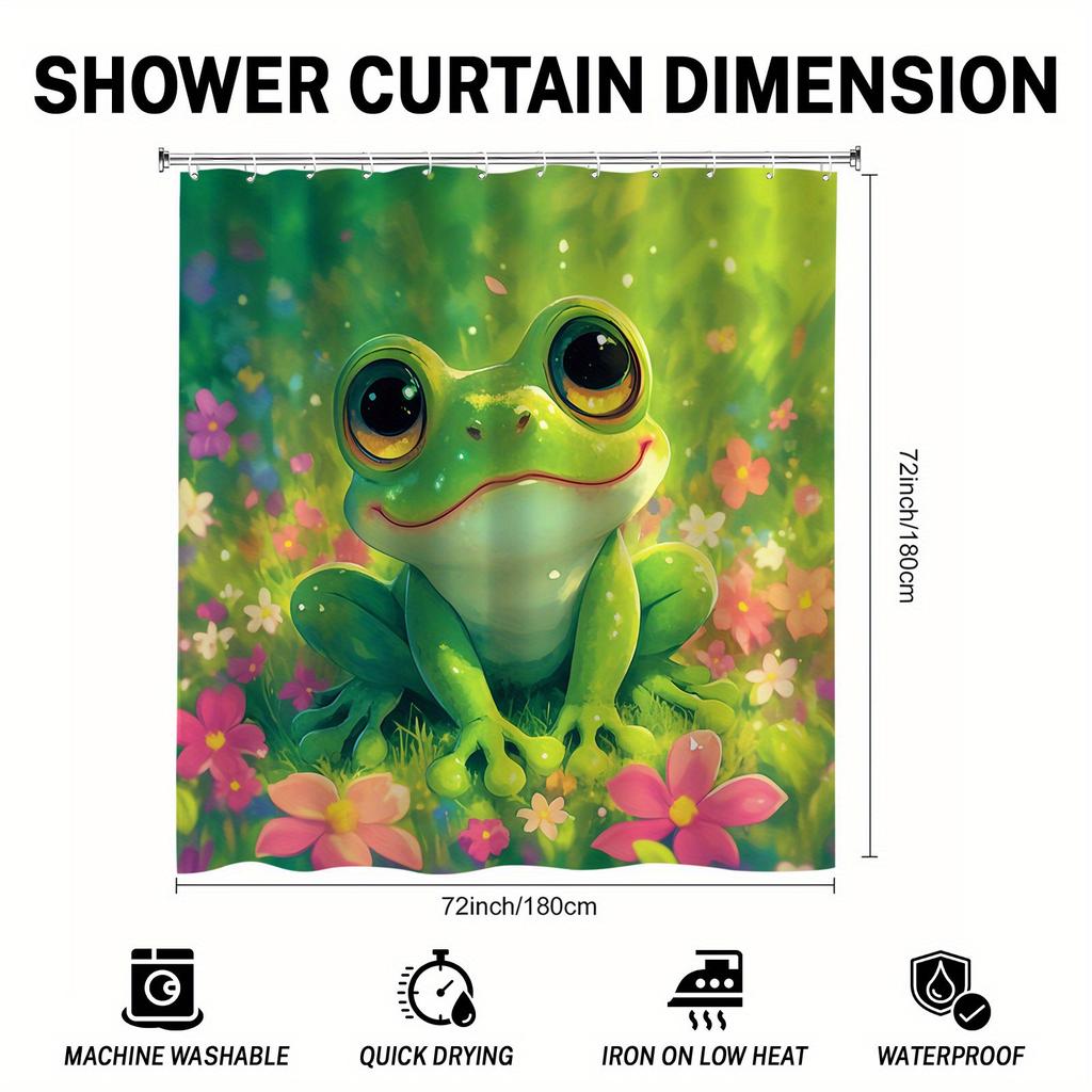 1pc Cute Frog Shower Curtain, Spring Modern Style Bathroom Decoration, Gift for Friends, bathroom accessory sets