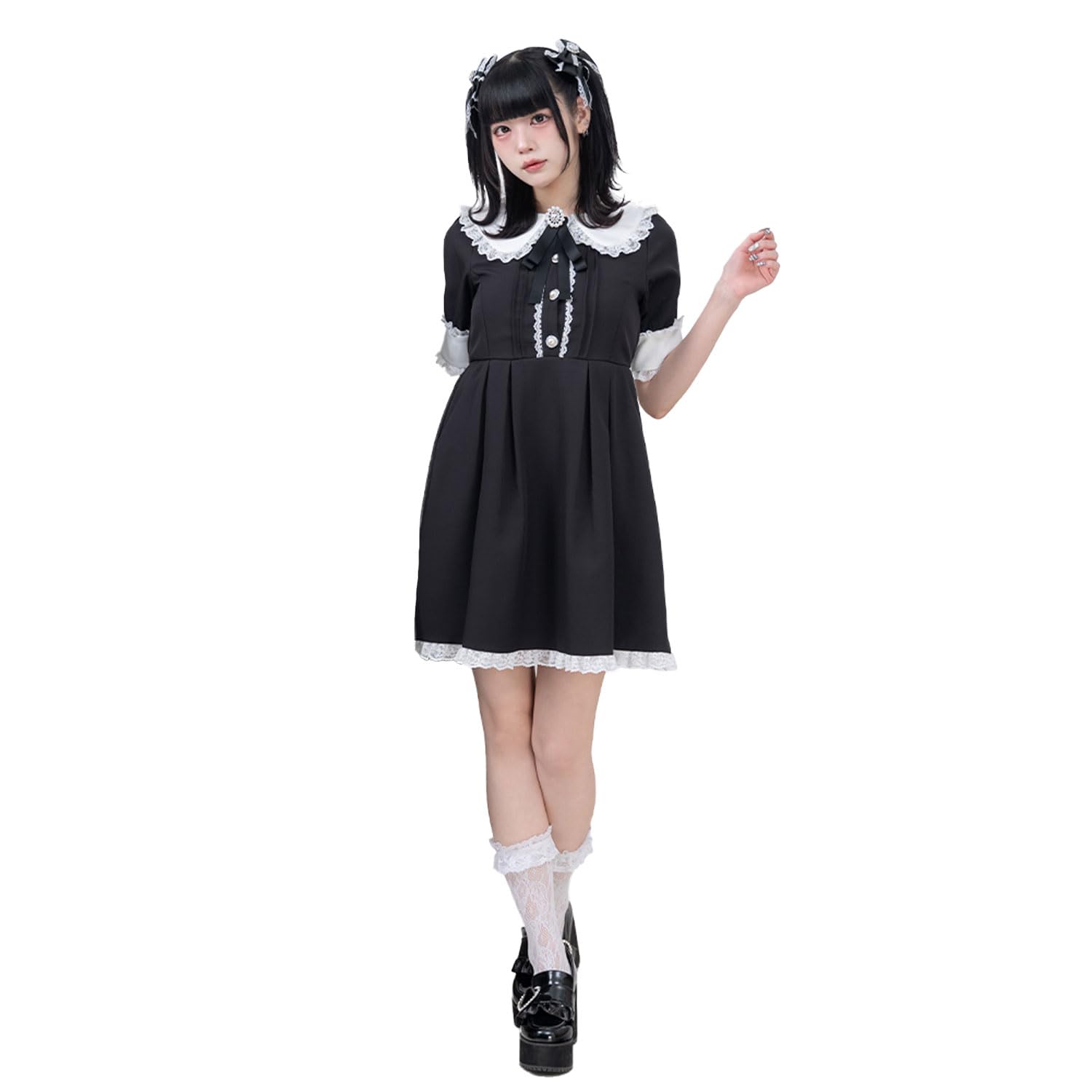 

[Yumetembo] Mass-produced Landmine Style Clothing [Dear My Love] Casual Dress, Ladies Lace Dress, Short, Black, Yumetenbo