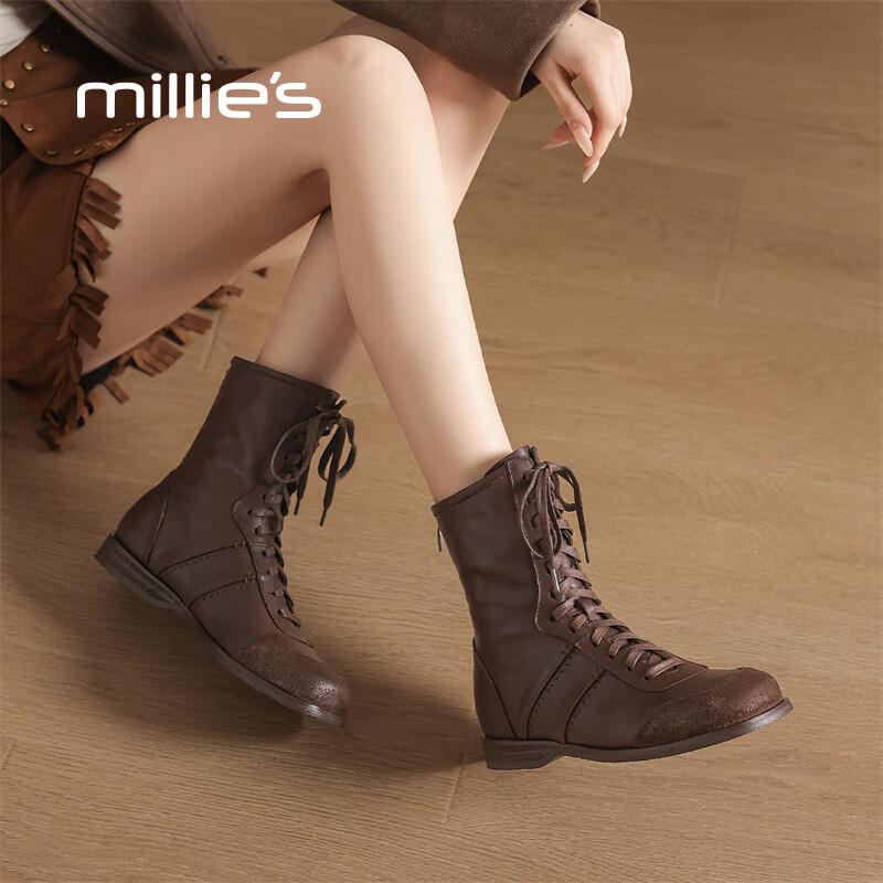Millies Women s Lined Leather Retro Flat Martin Boots 37