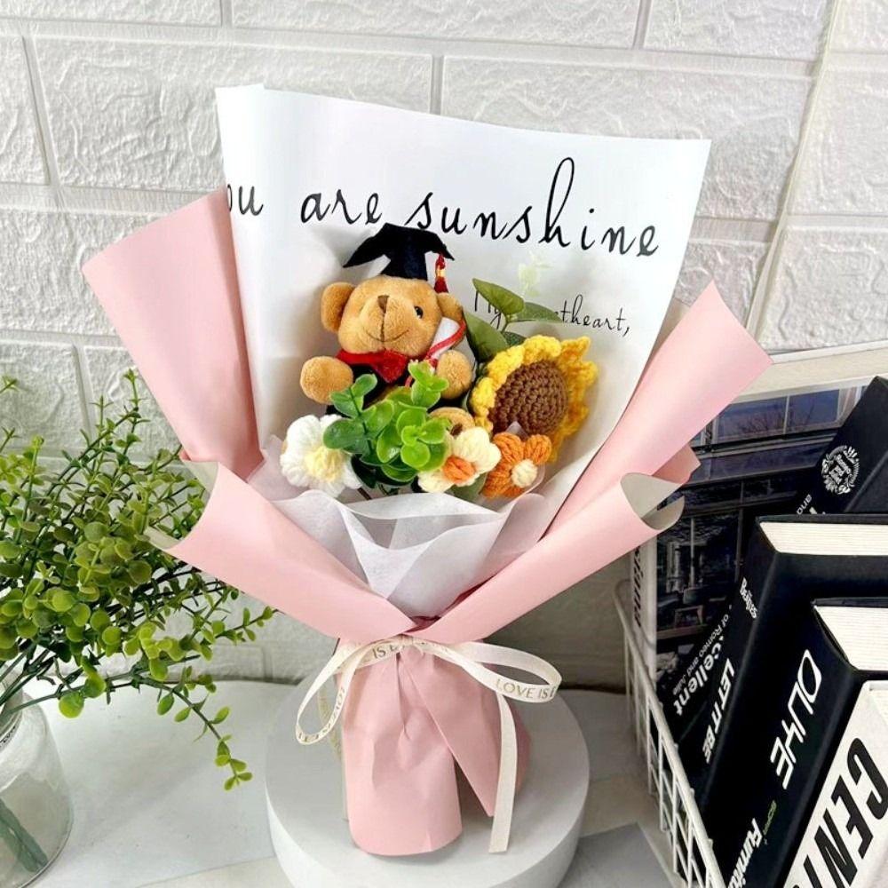Handmade Sunflower Flowers Crochet Sunflower Dr. Bear Flower Bouquet New Animal Plush Bouquet  Gift