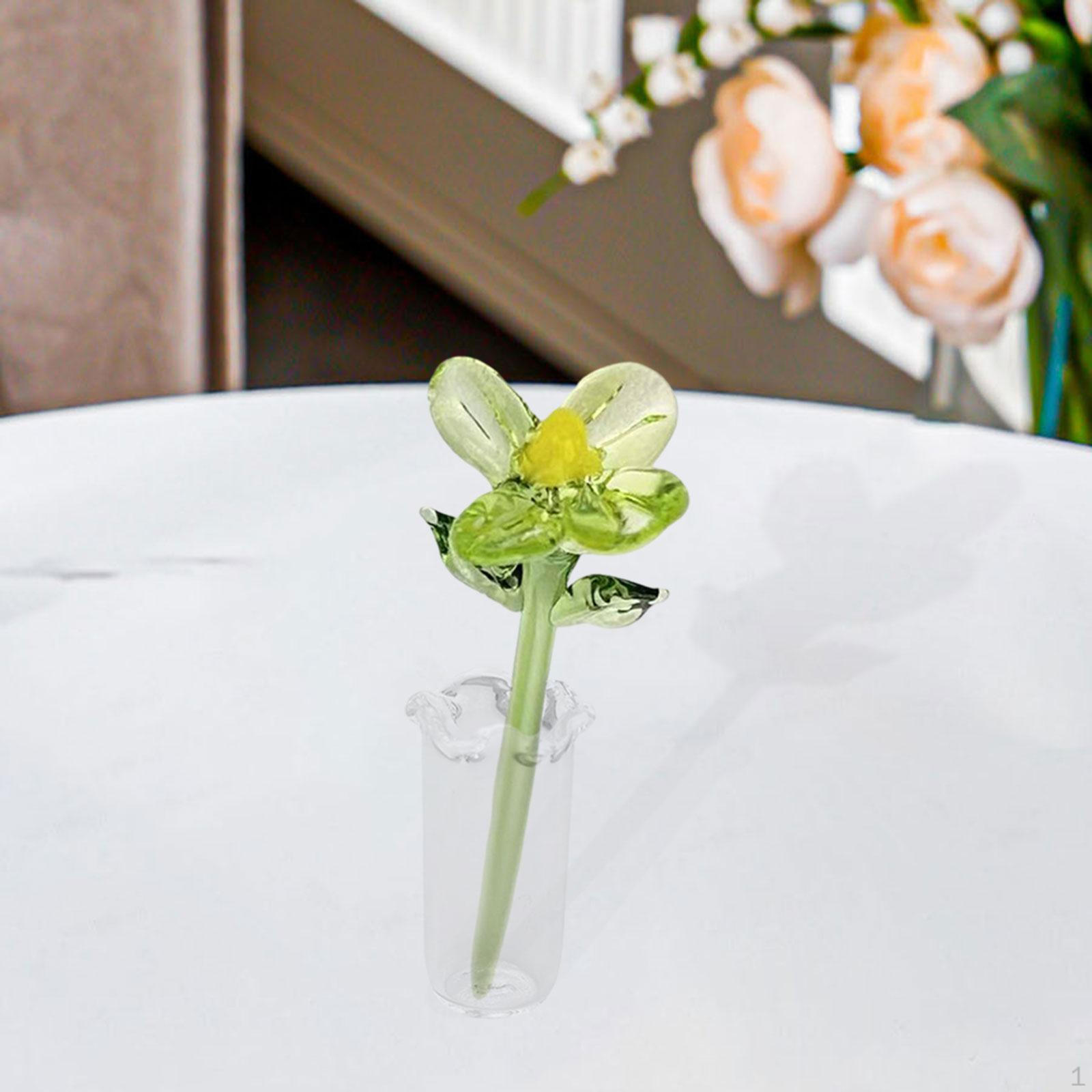 Mini Flower Figurine Artificial Glass Floral Ornament Faux Arrangement Creative Green