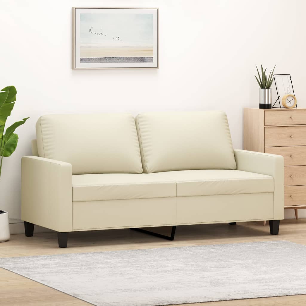 2 Seater Sofa Cream 140 cm Faux Leather