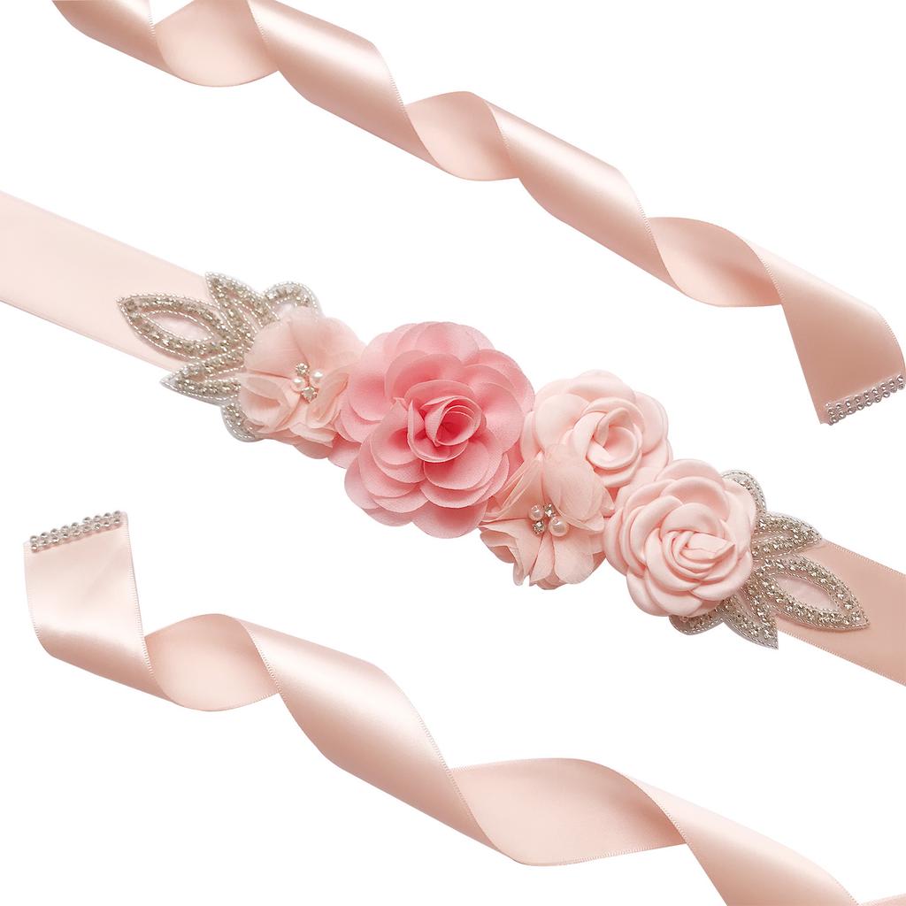 Elegant Rose Flowers Shape Pearl Beads Waist Belt for Bridesmaid Bride Dress