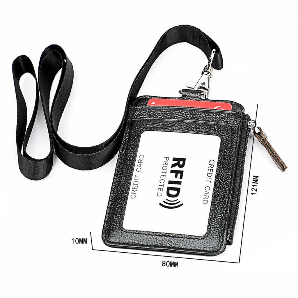Genuine Leather RFID Blocking Badge Holder Stylish Office ID Case for Women Men Employee Work Card Pouch Business Essential Accessory with Lanyard