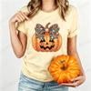 T-Shirt for Women Scary Pumpkin Head Graphic Tops Leopard Evil Pumpkin Face Halloween Print Tee Shirts Y2K Aesthetic Streetwear