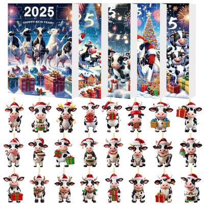 Kraví adventní kalendář 2025 24 dní odpočítávací kalendář do Vánoc s 2D akrylovými závěsnými ozdobami skotské vysočinské krávy Roztomilý kraví přívěsek na vánoční stromeček