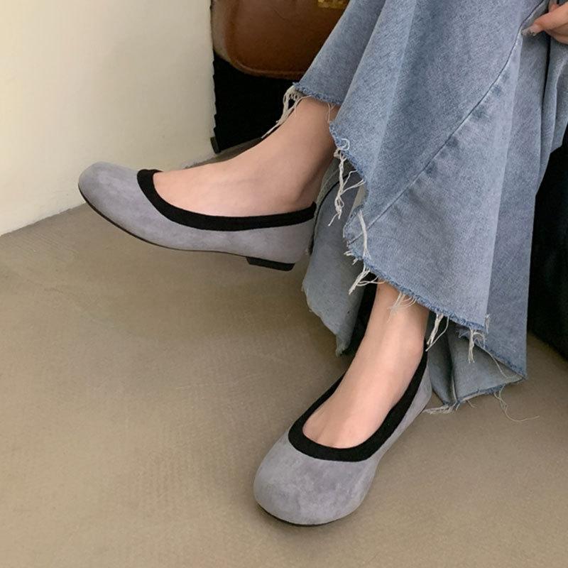 Soft Leather Retro Round Head Shallow Mouth Single Shoes with Skirt Flat Ballet Shoes Versatile Grandma Shoes Women