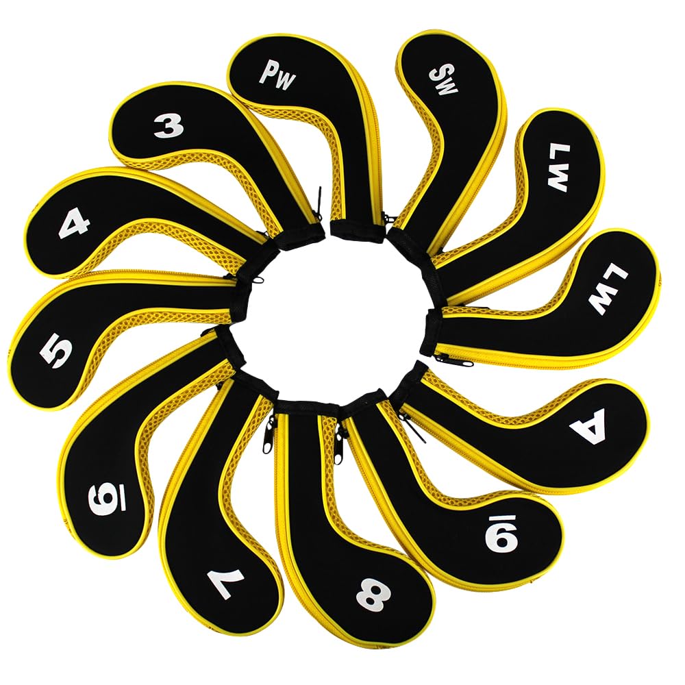 Scott Edward 12-Piece Digital Print Golf Club Iron Covers with Chloroprene Rubber Fasteners, Golf Wedge Covers, Long Neck Protective Net Golf Headcove