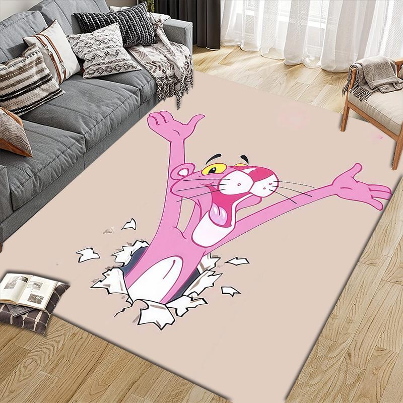 Tappeto Quadrato con Fantasia Flanella Pantera Rosa, Tappeto da Area, Tappeto per Soggiorno Camera da Letto Divano Stanza dei Giochi Decorazione, Tappetino Antiscivolo