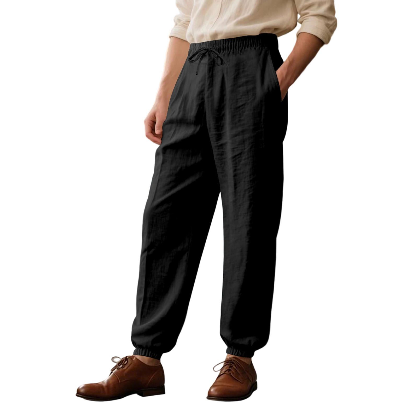 

Men s Leisure Double Pockets Tie The Feet Trousers M чёрный