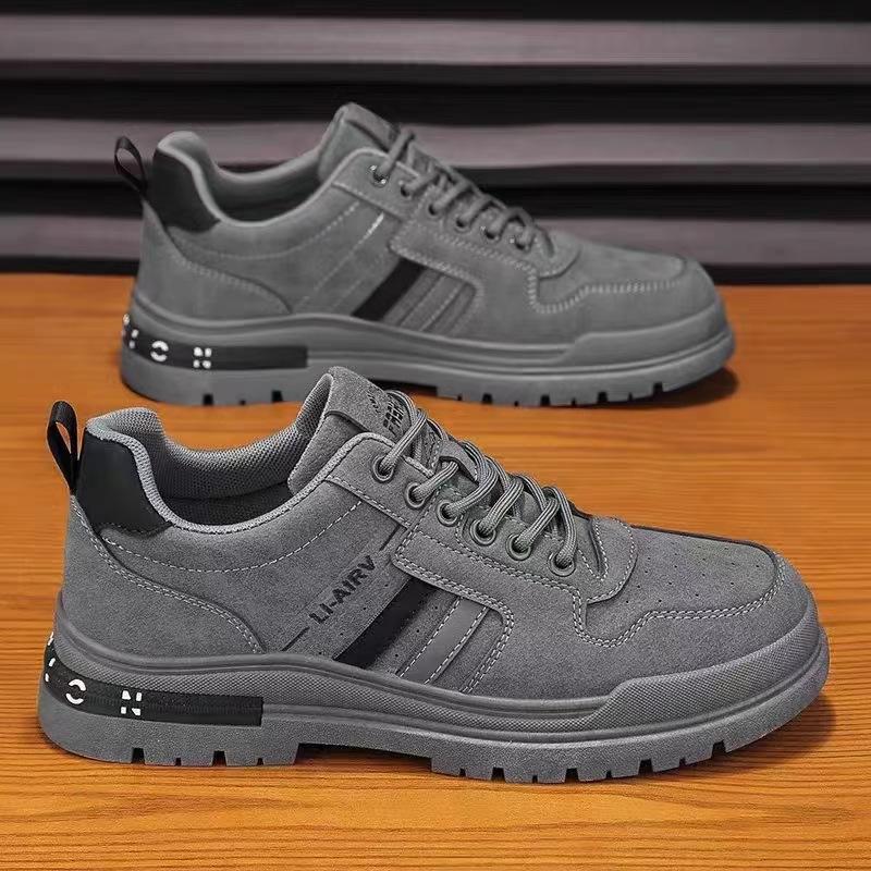 

Spring and Autumn new men s shoes solid color dirt-resistant chef casual shoes trendy retro tooling shoes non-slip and wear-resistant labor insurance 44 сірий колір