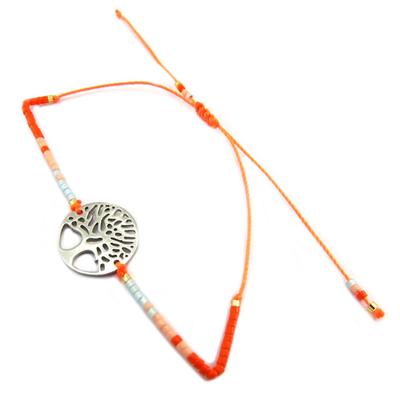 [P5068] - Ethnisches Stahlarmband 'Lebensbaum' orange - 15 mm