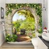Enchanting Garden Arch Bath Curtain - Stone Archway & Lush Flowers; Waterproof Home Decor Adds Nature'S Beauty To Your Bathroom.