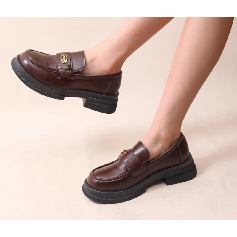 New Thick Sole Shoes Women's Autumn Retro British Style Small Leather Shoes Thick Heel Soft Sole Single Shoes Zapatos Mujer