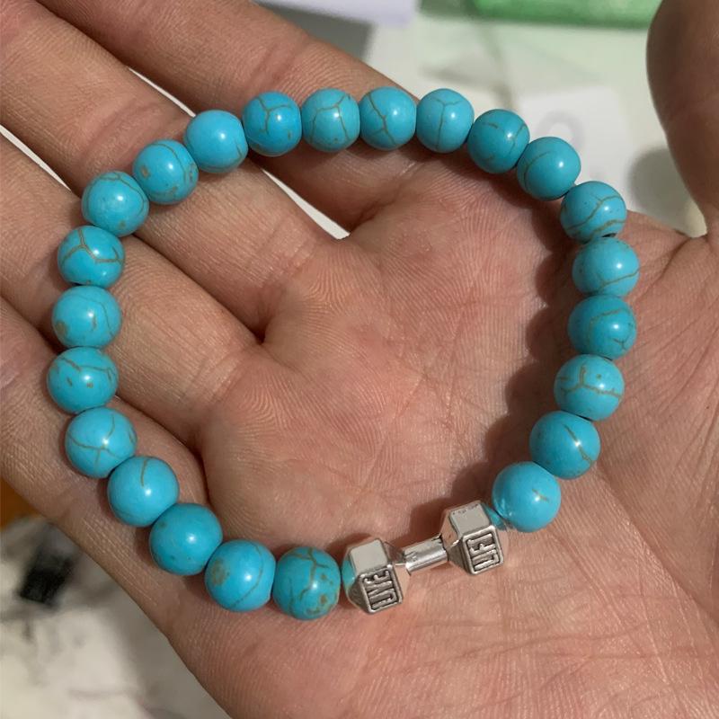 Black Matte Volcanic Stone & Alloy Dumbbell Energy Bracelet