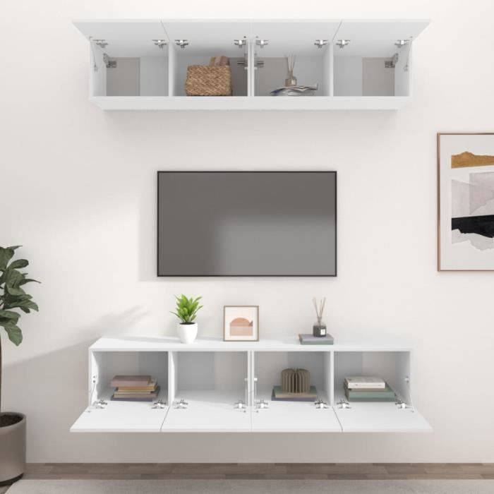 VidaXL Meubles TV 4 pcs Blanc 80x30x30 cm Bois d'ingénierie 3114182