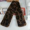 Retro Thicken Warm Leopard Print Scarf For Women Windproof Faux Fur Scarf Soft Faux Collar Cross Scarf Winter Scarf Neck Wrap