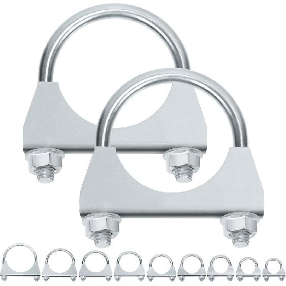 Swpeet 2Pcs Galvanized 2" - 50Mm Exhaust U Clamp Kit, Galvanized Muffler U-Bolt Clamps, Universal Heavy Duty U-Bolt Muffler Clamp Ideal For Tip Pipes