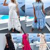 White Lace Splicing Hollow Out Long Dress Women Summer Embroidery Maxi Sundress Vintage Sleeveless High Waist Shirt Robe Femme