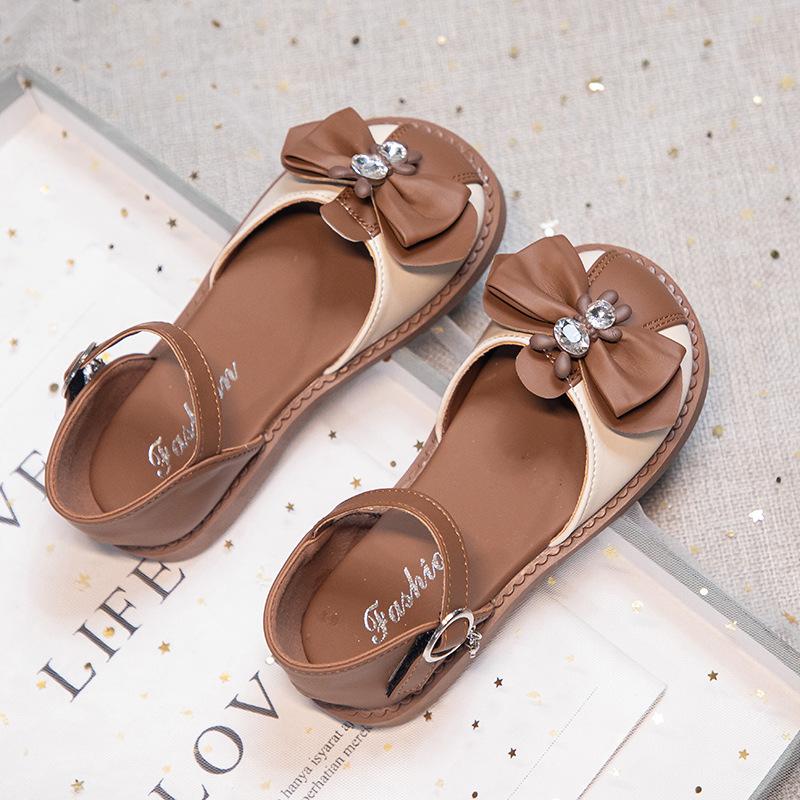 Cute Sweet Girl Princess Shoes New 2024 Spring Summer Children Causal Wedding Single Shoes Fashion Versatile Kids Flat Sandals