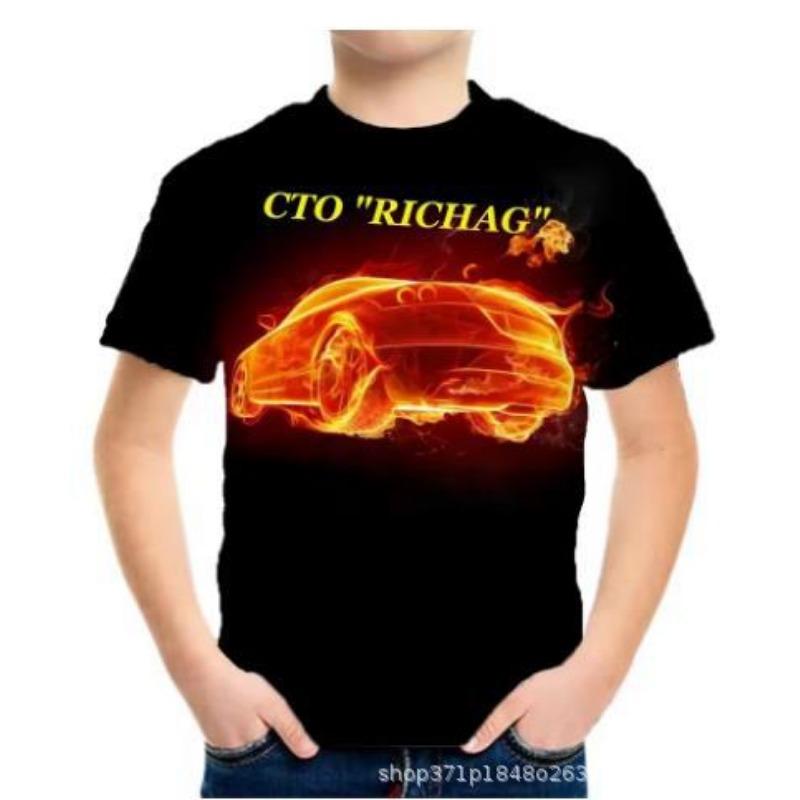 Summer Round Neck 3D Racing Series Printed Top Fashionable Casual Short Sleeved Children's Boy T-shirts