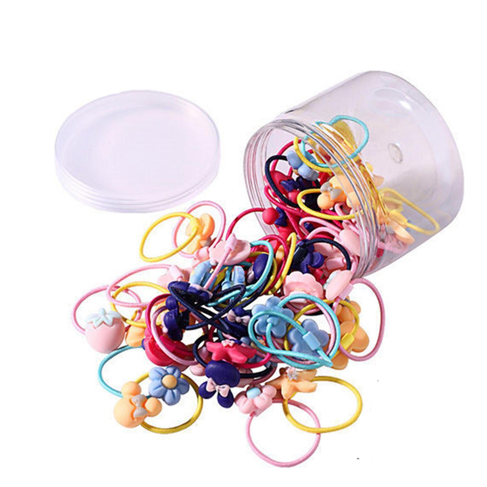 

50PC Kids Hair Ties Set Elastic Hair Bands with Decorative Charms for Girls Soft Stretchy Hair Accessories Bulk Pack