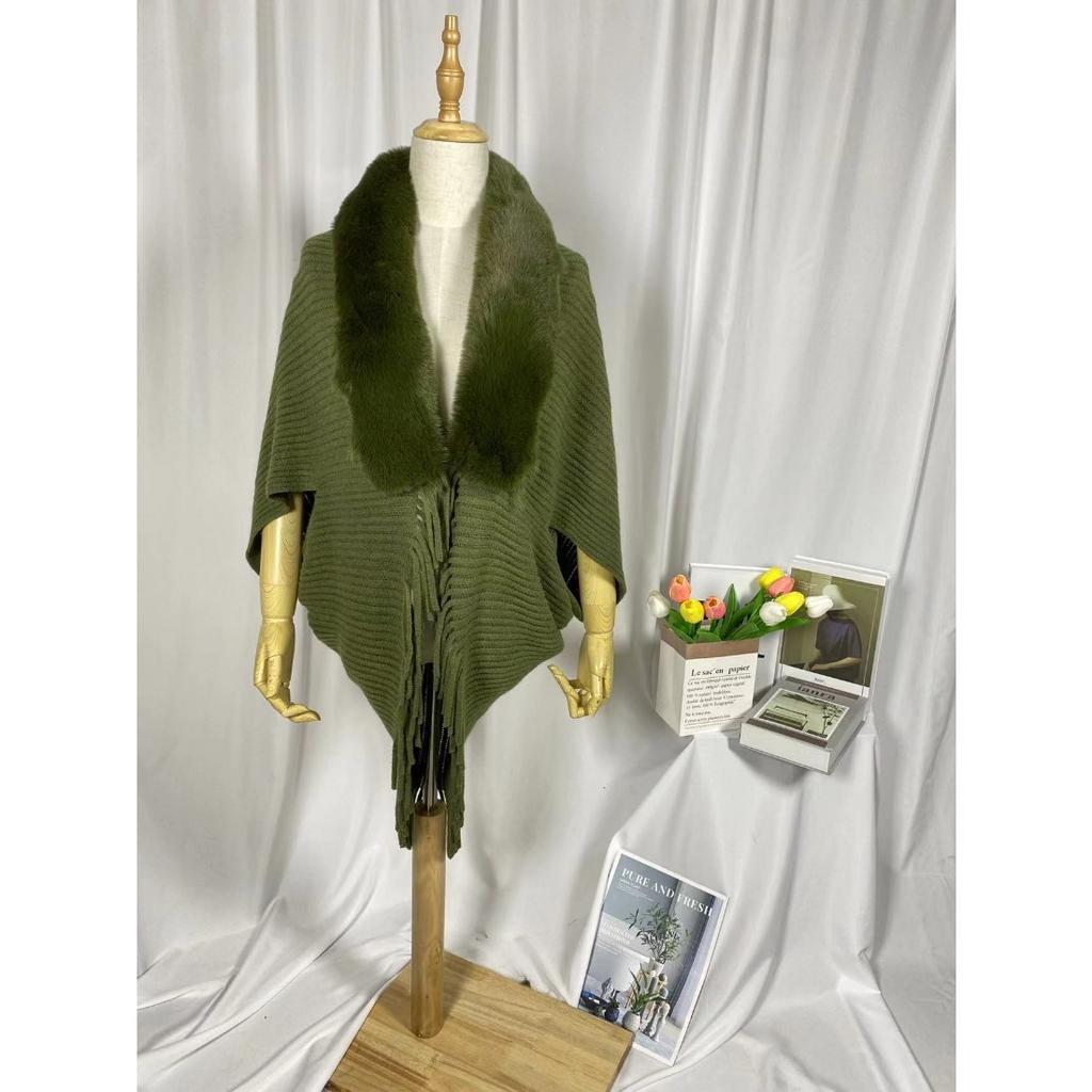 Shawl Cape Jacket Women'S Outer Cape Loose Fur Collar Knitted Cardigan 0959 #