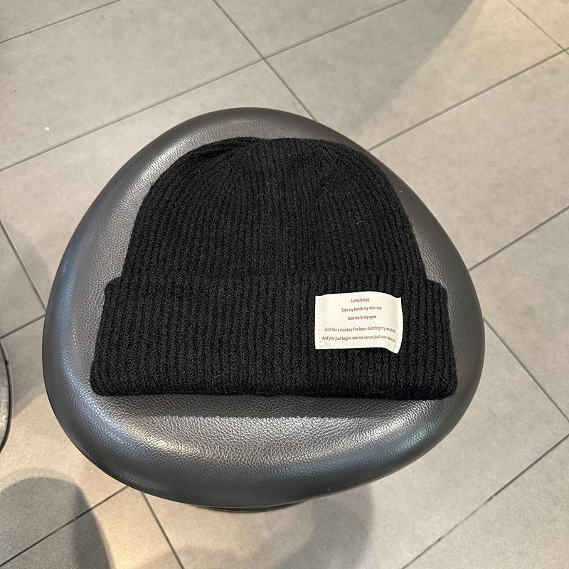 Knitted Hat for Women In Autumn and Winter Korean Ins Style Fashion Letter Label Wool Blended Thick Warm and Cold Pullover Hat