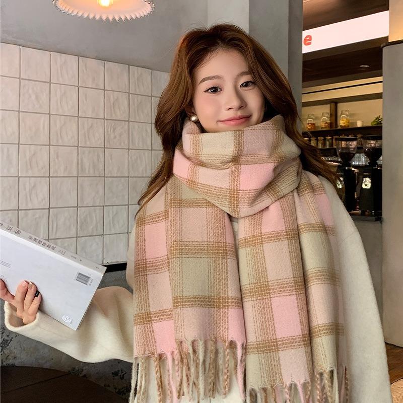 Autumn and winter new plaid scarf women's versatile thickened warm student couple scarf