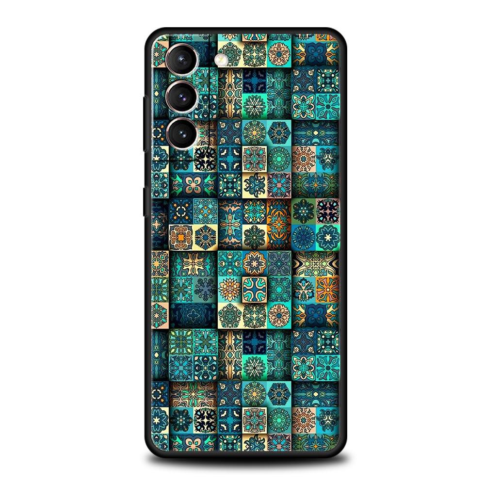 Soft TPU Phone Case For Samsung Galaxy S25 S24 S23 S22 S21 Ultra S20 FE 5G S10 S10E Plus Mandala flower totem Black Cover