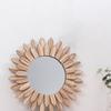 Wooden Mirror for Wall Round Wall Decor Decorative Sunflower Hangable Wooden Mirror for Dining Bathroom Living Room Hallway