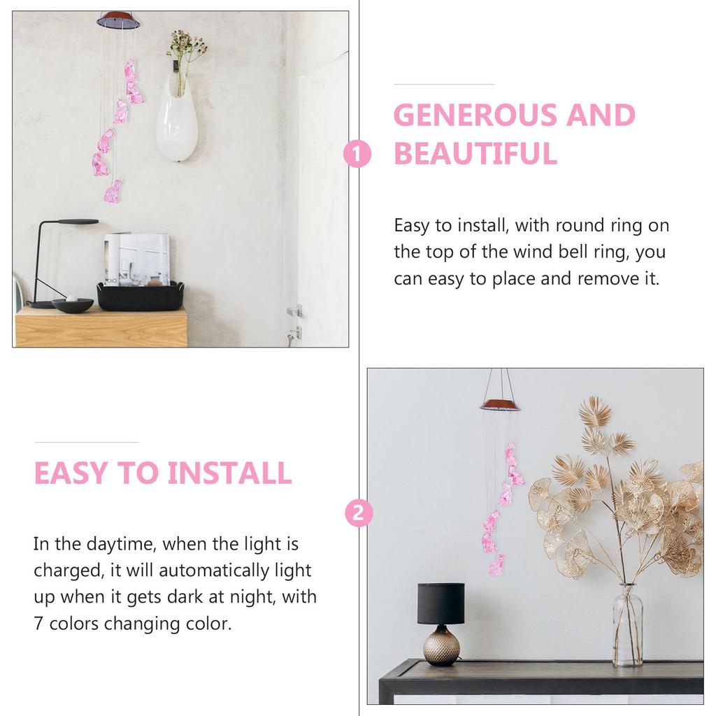 1pc Wind Bell Solar Plastic Chime Light Decorative LED Cat Style Living Room Balcony Garden Outdoor Gifts Families
