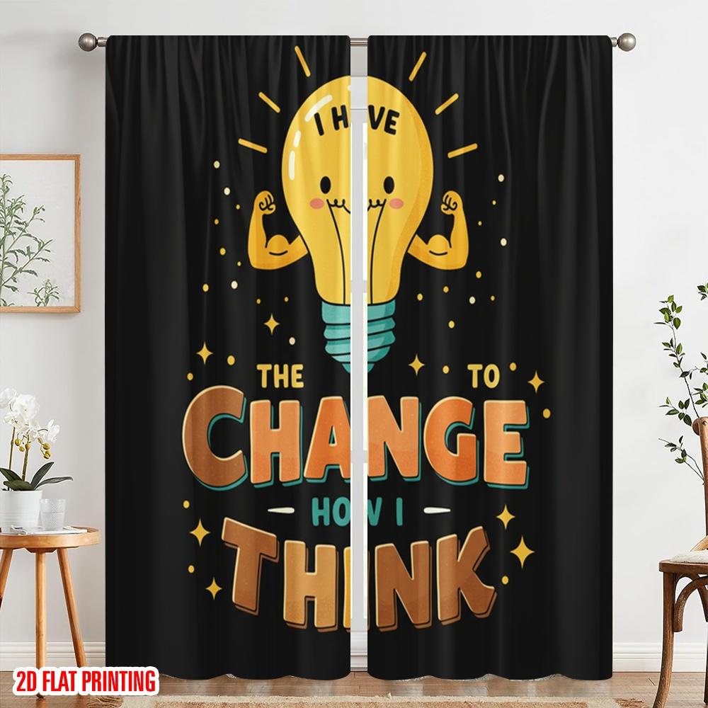 2 Stück 2D Flachdruck Szenenvorhänge Power Change Think Think 100% Polyestergewebe Ohne Strom Geburtstagsfeier Perfekt