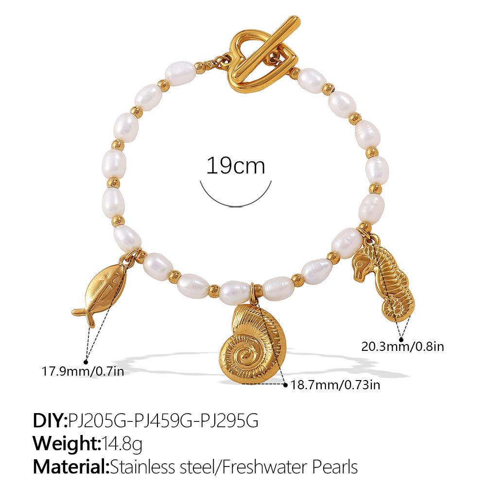 Elegant Pearl and Stainless Steel Beach-Style Necklace & Bracelet Set for Women