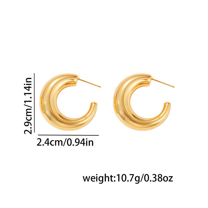 Minimalist C-Shaped Gold Stainless Steel Hollow Earrings - High-End, Versatile, Stylish Ear Studs.