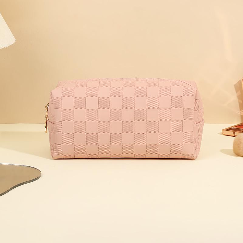 Simple checkerboard cosmetic bag women's high-end sense large-capacity storage bag waterproof portable travel toilet bag