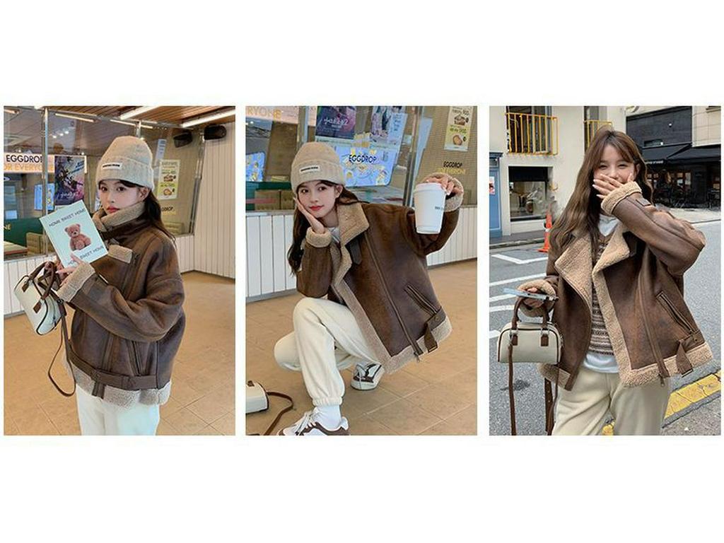 Women's Faux Suede Shearling Motorcycle Jacket 2025: Winter Fleece-Lined, Thick Style