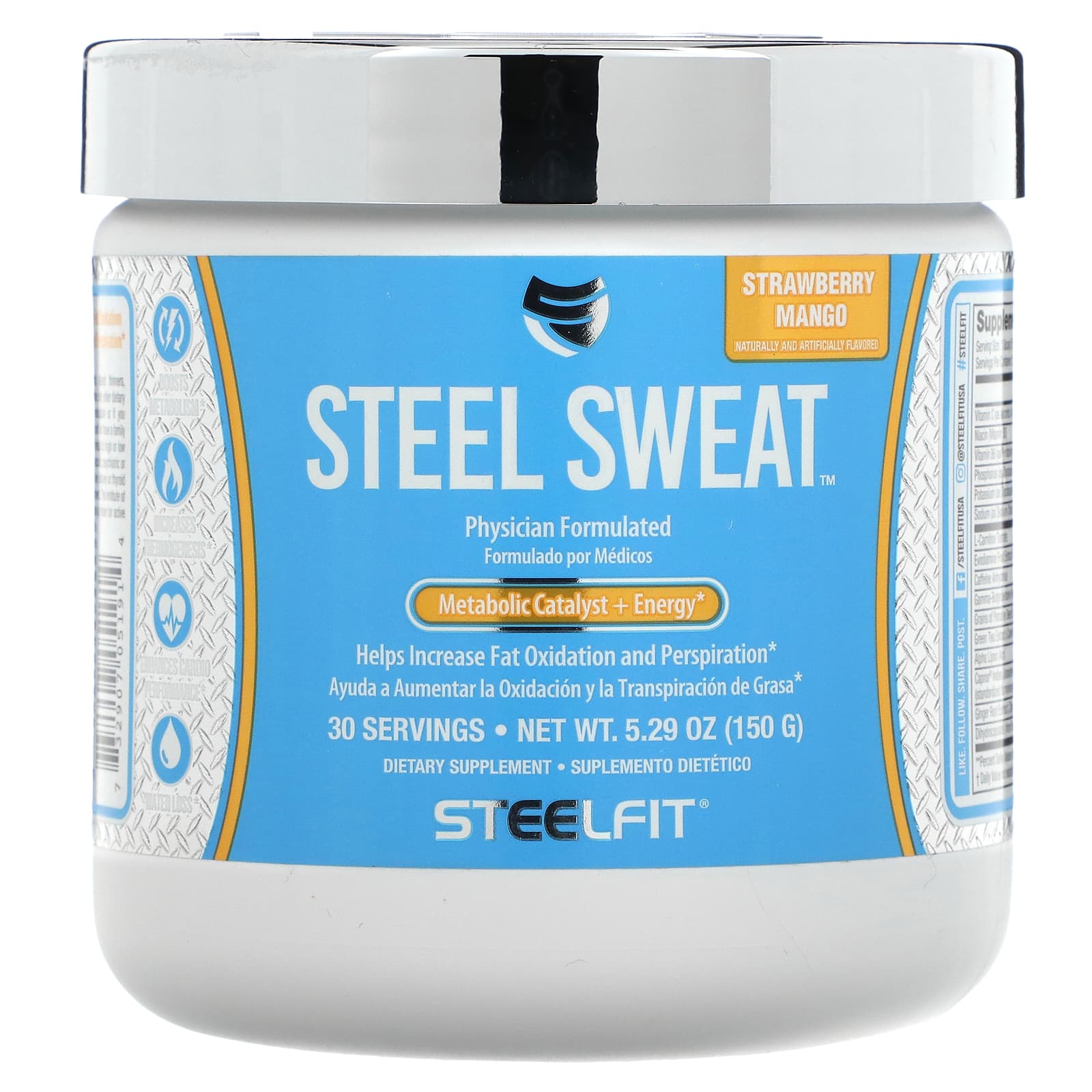 

SteelFit, Steel Sweat, Metabolic Catalyst + Energy, Strawberry Mango Flavor, 5.29 oz (150 g)