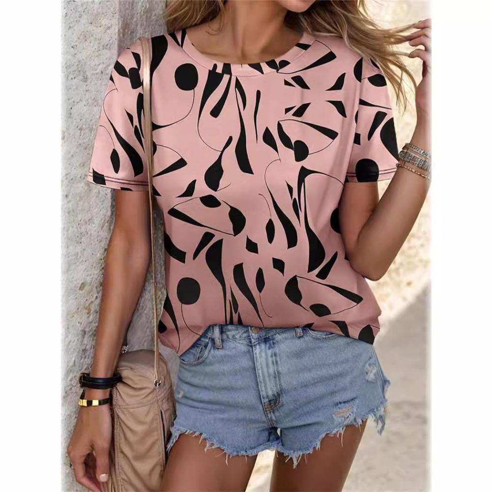 Fashionable Geometric Graffiti Pattern 3D Digital Printing Women's Trendy Round Neck Short Sleeved T-shirt
